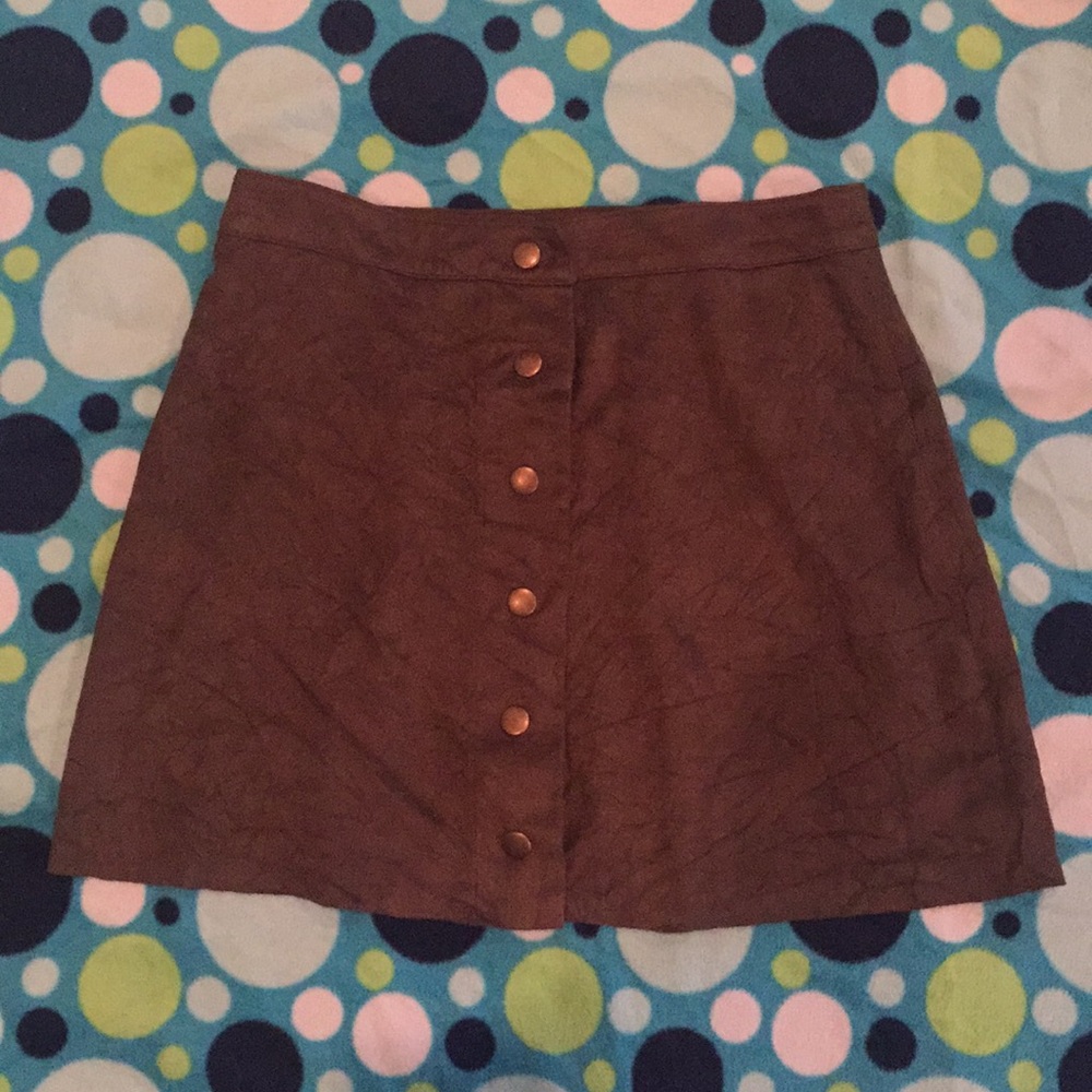 Gently worn olive green faux suede mini skirt